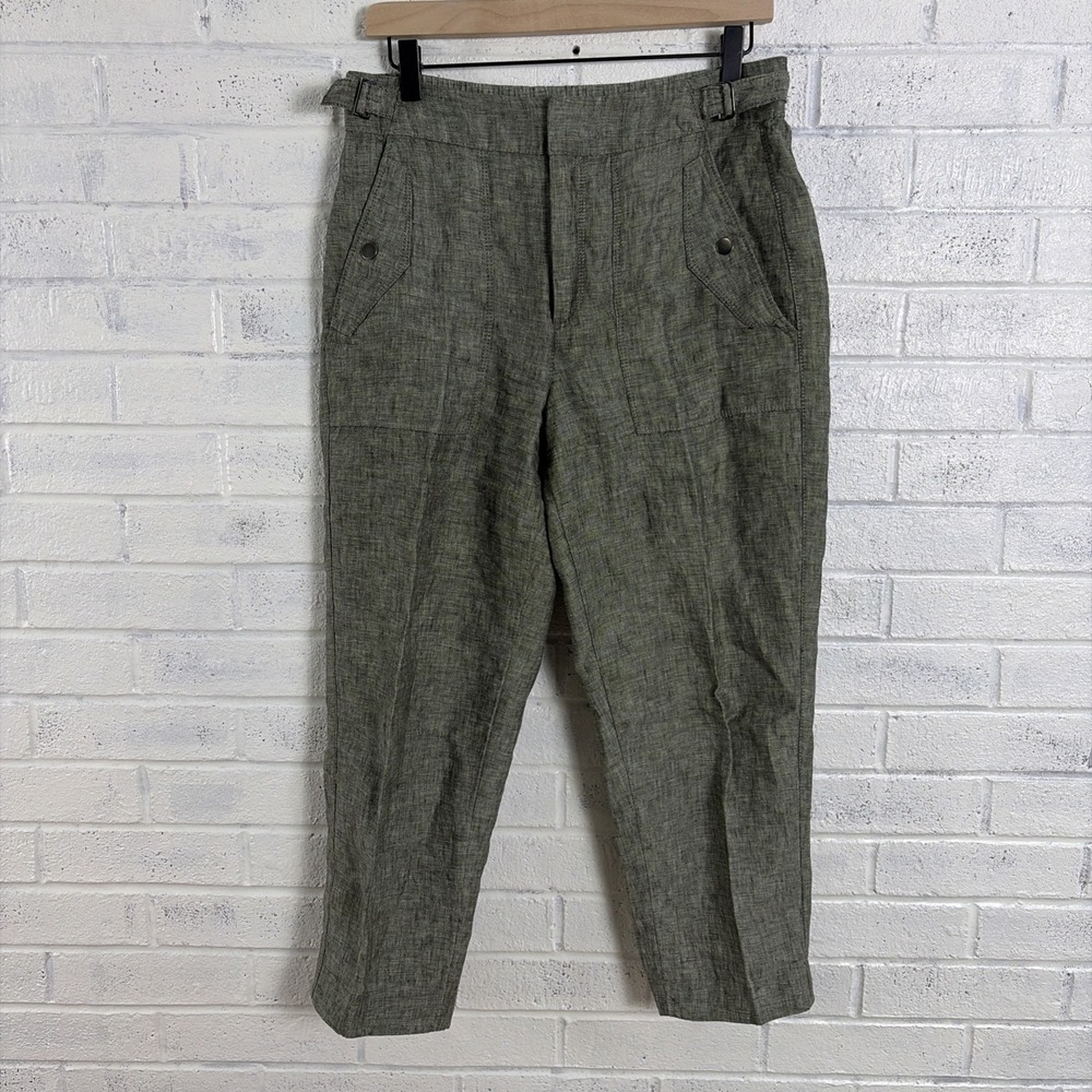 Athleta Voyager Linen Pants Womens 6 Olive Green Adjustable Waist Travel